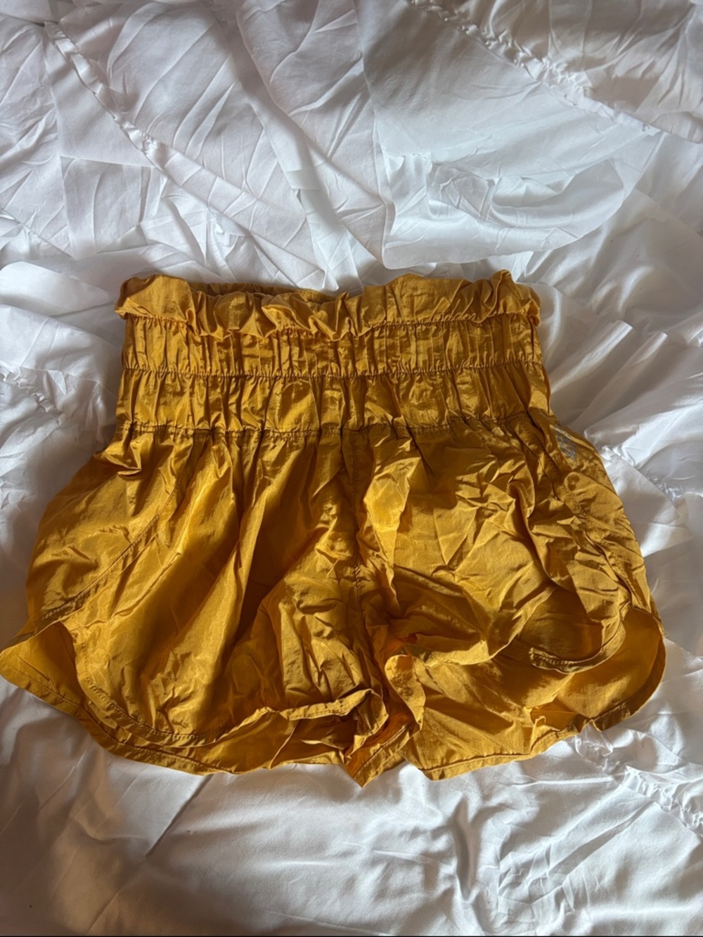 FP Movement by Free People Mustard Yellow High-Waist Smocked Shorts